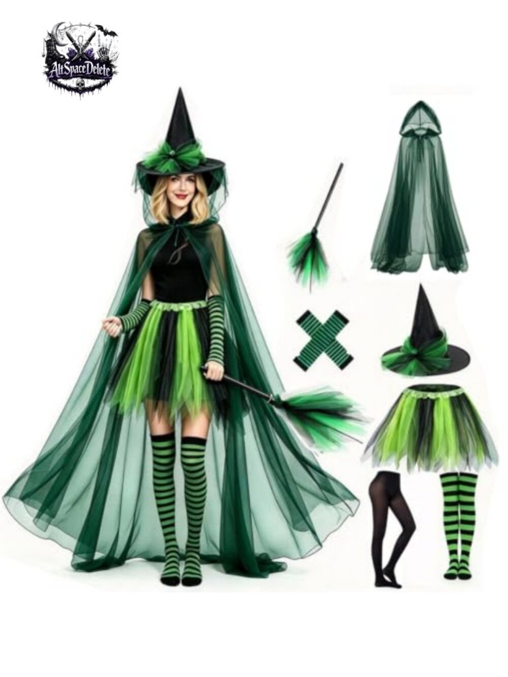 Witch Costume 7 Piece Set Tulle Tutu Cape Hat Cosplay Halloween